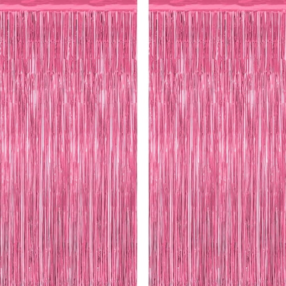 WarmHaven 2 Pack Pink Party Decorations, 3.28 FT x 7.05 FT Pink Backdrop, Metallic Tinsel Backdrop Fringe Curtains Backdrop Curtains, Photo Backdrop Party Supplies Birthday Party Decorations