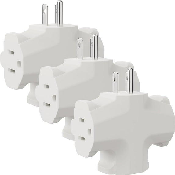 WarmHaven 3 Way Plug Adapter, 3 Plug Wall Adapter, 3 Prong, Grounded, 15A, 1875W, Multiple Plug Expander for Home, Outdoor, ETL Listed, White, 3PACK