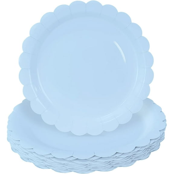 50 Pieces Light Pink Paper Plates 7 Inch Pink Scalloped Plates Disposable Dinner Plates for Wedding Baby Shower Birthday Party Dessert Plates