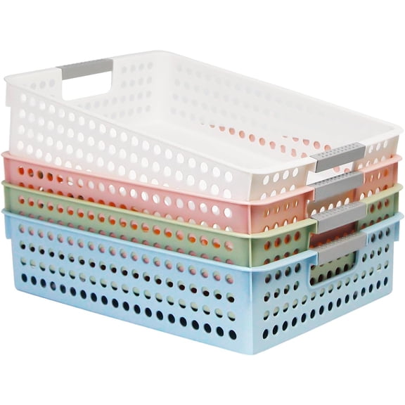 WarmHaven A4 Paper Trays for Classroom with Grip Handles,Book Baskets for Library, Drawers, Office, Home,Desk,Turn in Trays Classroom Plastic Storage Baskets