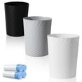 thumbnail image 1 of WarmHaven Bathroom Small Trash Can with Trash Bag Plastic Garbage Can Round Waste Basket for Bathrooms, Laundry Room, Kitchens, Offices, Kids Rooms, Dorms, 1.8 Gallons, 3 Pack (White Grey Black), 1 of 12