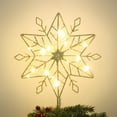 thumbnail image 1 of WarmHaven Christmas Tree Topper, 10 Inches Lighted Gold Snow Tree Topper, 20 LED Lights Gold Glitter Powder Snowflake Tree Toppers Christmas Decorations, Battery Powered Timer Xmas Treetop Star Decor, 1 of 16