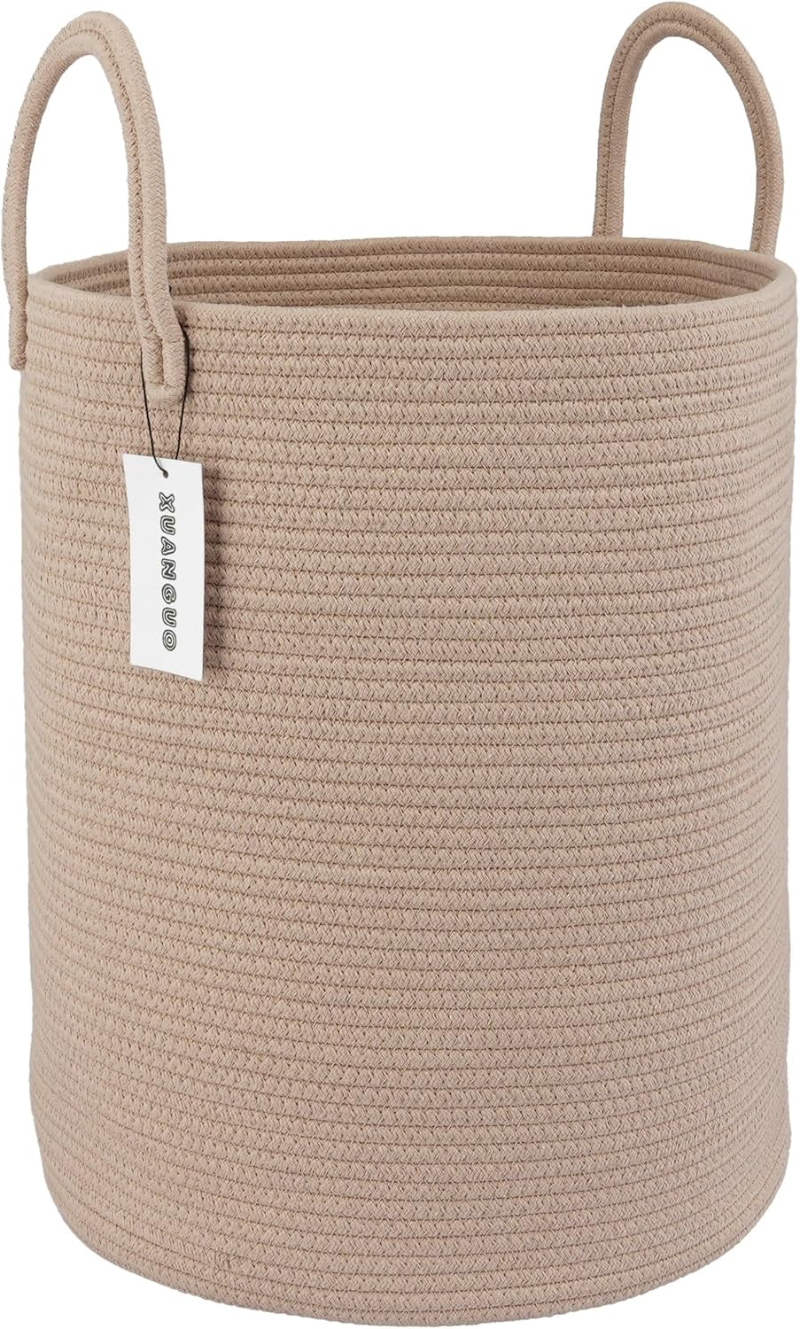WarmHaven Cotton Rope Laundry Basket Hamper for Clothes Woven Storage Basket for Living Room Bedroom Boho Tall Rope Baskets for Blanket Toys Pillow Towels Baby Nursery Hamper Bin Konjac