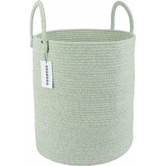 WarmHaven Cotton Rope Laundry Basket Hamper for Clothes Woven Storage Basket for Living Room Bedroom Boho Tall Rope Baskets for Blanket Toys Pillow Towels Baby Nursery Hamper Bin green