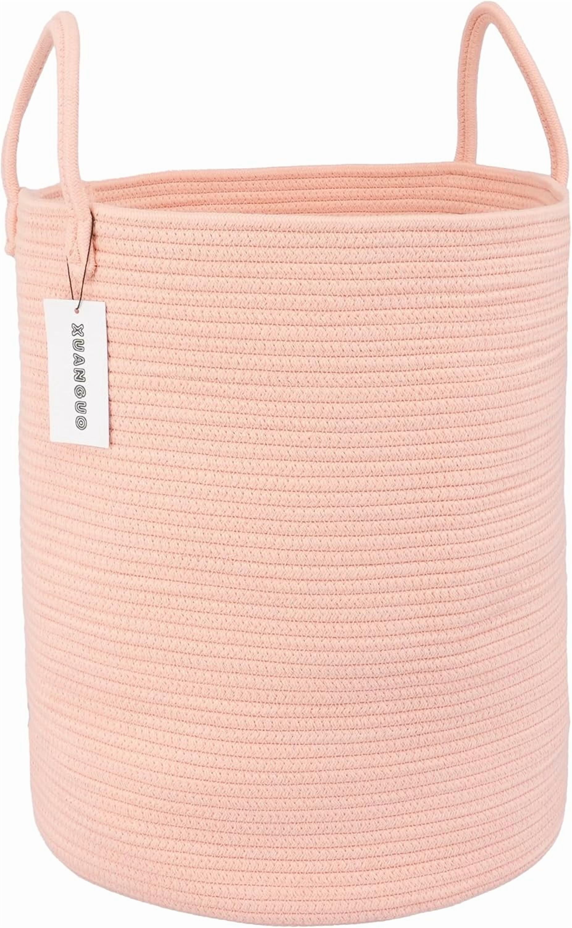 WarmHaven Cotton Rope Laundry Basket Hamper for Clothes Woven Storage Basket for Living Room Bedroom Boho Tall Rope Baskets for Blanket Toys Pillow Towels Baby Nursery Hamper Bin coral pink