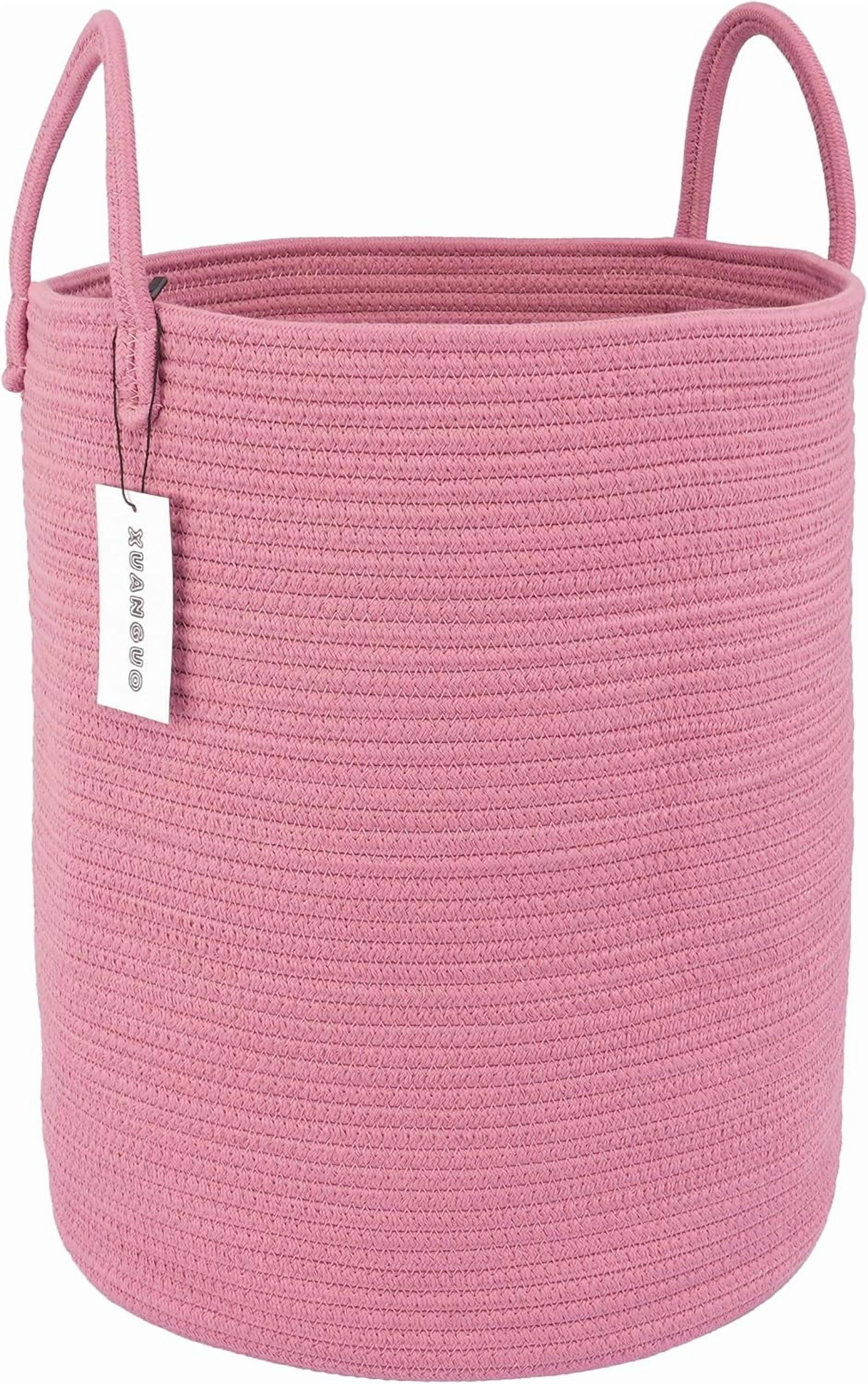 WarmHaven Cotton Rope Laundry Basket Hamper for Clothes Woven Storage Basket for Living Room Bedroom Boho Tall Rope Baskets for Blanket Toys Pillow Towels Baby Nursery Hamper Bin grape purple