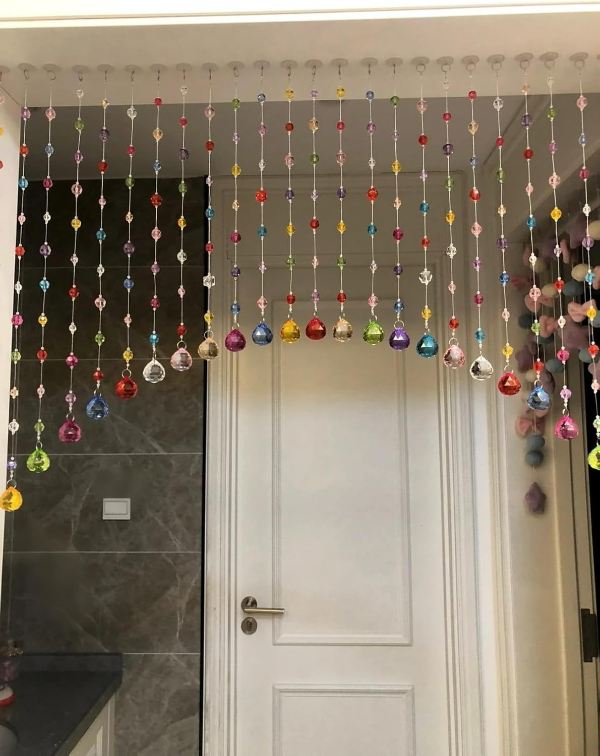 WarmHaven Crystal Beaded Curtain, Multicolor Hanging Door Decoration with Acrylic Balls, Rainbow String Room Divider (25 Strings)