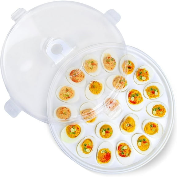 WarmHaven Deviled Egg Containers with Lid, Deviled Egg Platter Carrier Holder Trays with 22 Slots for Holiday Party and Home Kitchen, White