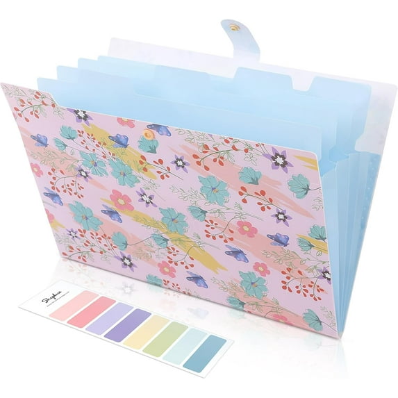 WarmHaven Expanding File Folder with 5 Pockets, Accordion File Organizer,Portable Receipt Paper Documents Organizer,Letter Size Filing Folder School Office Supplies,Blue Flower