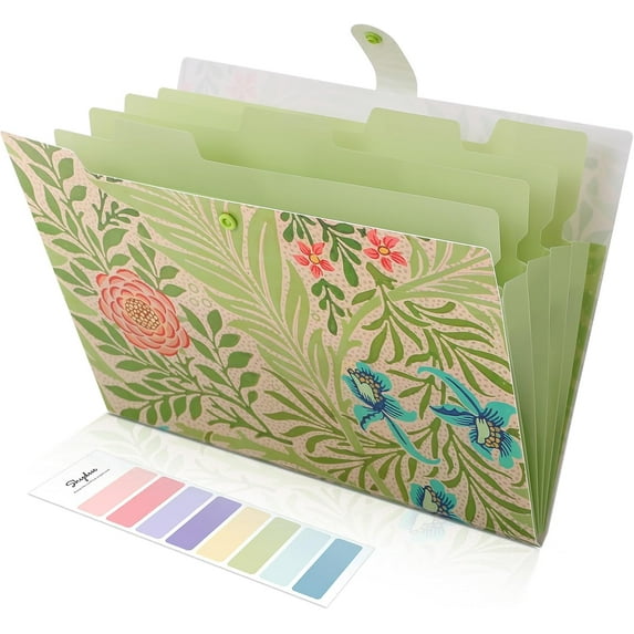 WarmHaven Expanding File Folder with 5 Pockets, Accordion File Organizer,Portable Receipt Paper Documents Organizer,Letter Size Filing Folder School Office Supplies,Green