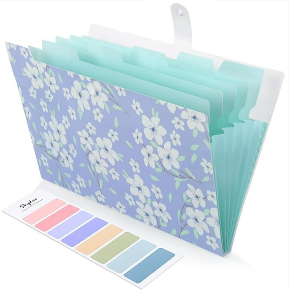 WarmHaven Expanding File Folder with 6 Pockets, Floral Accordion File Organizer for Important Document, Expandable Receipt Paper Holder, School Office Supplies Purple