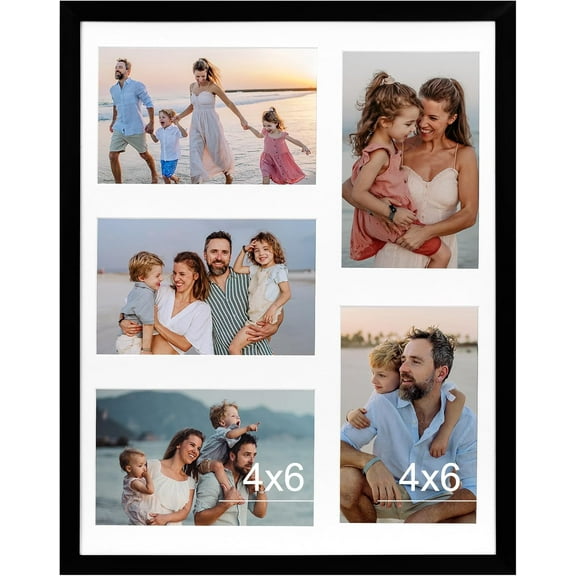 WarmHaven Fixwal Collage Picture Frame with Clear Plexiglass, Displays 5pcs 4x6 Photos or Use as One Frame for Gallery Wall Decor, Signature Collection, Black