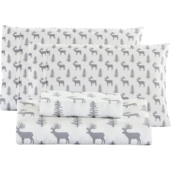 WarmHaven Holiday Queen Deep Pocket Christmas Sheets - Soft Queen Bed Sheets - 4pc Set - Brushed Microfiber - Deer Holiday Xmas