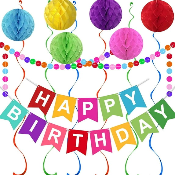 WarmHaven Rainbow Birthday Decorations, Colorful Happy Birthday Banner, happy birthday decorations for Girls Women Party Decorations
