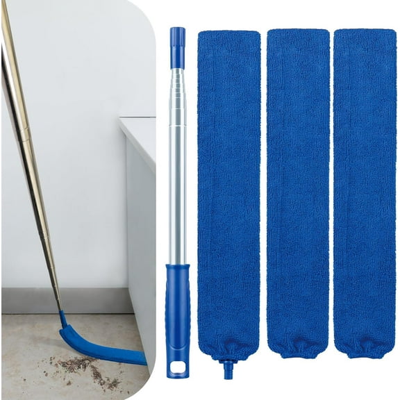 WarmHaven Retractable Gap Dust Cleaner with Extension Pole, Cleaning Tools with 3 Microfiber Dusting Cloths, Extendable Long Handle Duster for Cleaning Under Refrigerator Furniture Appliance (Blue)