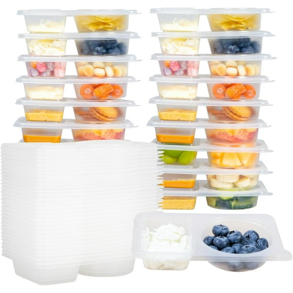 Reusable Snack Containers with Lids - 2 Compartment Snack Containers for Kids & Adults, Portable Leakproof Snack Pack Containers (Set of 10)
