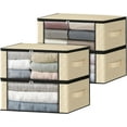 thumbnail image 1 of WarmHaven Storage 4-Pack Clothes Organizer Storage Bags Foldable Storage Box with Large Clear Window Sturdy Handles for Closet, Dorm, Pillows, Bedding, Clothes, Blankets, 35L, Beige, 1 of 15
