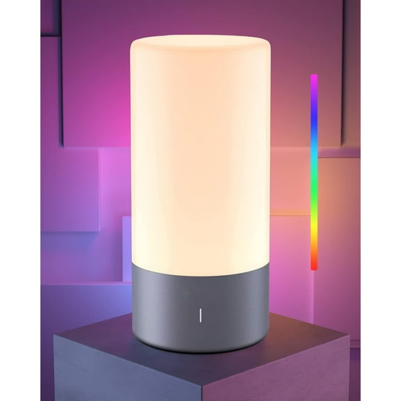 WarmHaven Table Lamp, [Advanced] Bedside Touch Control Lamp for Bedroom 3 Level Dimmable Warm White Lights with 256 RGB Color Mode Modern Deisgn Smart Nightstand Desktop LED Lamps Portable for Read