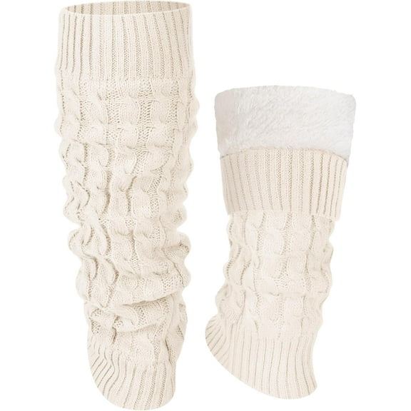 WarmHaven Winter Fleece Lined Leg Warmers for Women Knit Long Leg Warmers Warm Fleece Lined Boot Socks for Skating Daily Wear