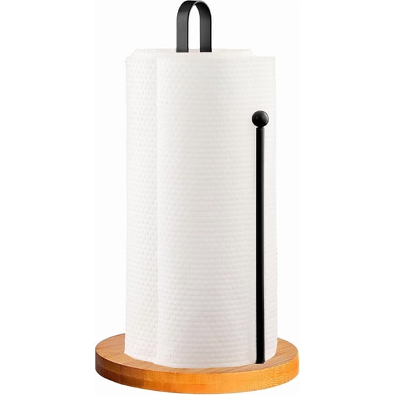 RFGUB Wood Paper Towel Holder Countertop, Kitchen Paper Towel Holder FreeStanding with Non-Slip Base for Kitchen and Bathroom Organization, Kitchen Roll Holder for Standard and Large Rolls
