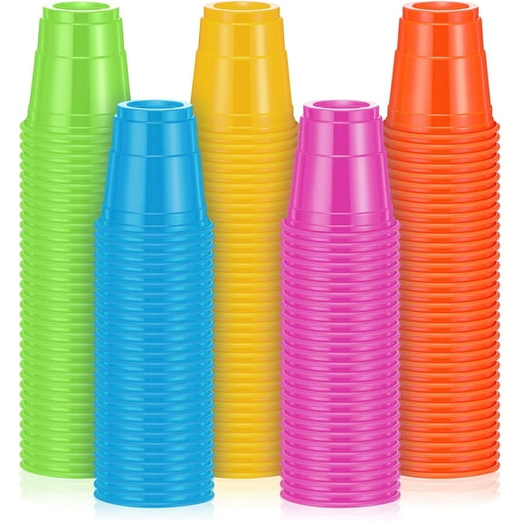 WarmHaven100 Pcs Halloween 2 oz Plastic Shot Glasses Mini Disposable Shot Cups Small Plastic Neon Cups for Birthday Party Summer Beer Taste Serving Snacks Samples Tastings(Multicolor)