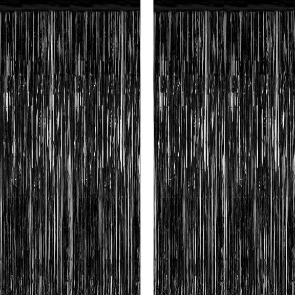 WarmHaven2 Pack 2025 Graduation Party Decorations,3.28 FTx7.05 FT Black Backdrop,Metallic Graduation Photo Backdrop Fringe Curtains Tinsel Backdrop Foil Streamer,Grad Party Supplies Photo Booth Props
