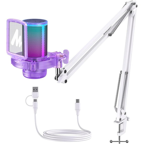 WarmHavenUSB Gaming Microphone with Noise Cancellation, RGB Condenser Microphone for Streaming, Podcasts, Twitch, YouTube, Discord, PC, Computer, Mac, PS4, PS5, DGM20S Purple