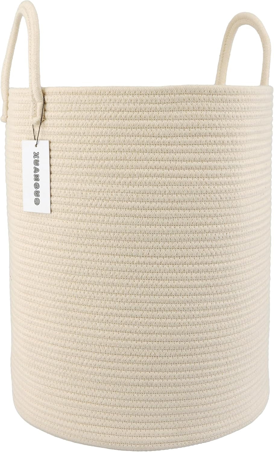 WarmHavenv Cotton Rope Laundry Basket Hamper for Clothes Woven Storage Basket for Living Room Bedroom Boho Tall Rope Baskets for Blanket Toys Pillow Towels Baby Nursery Hamper Bin beige