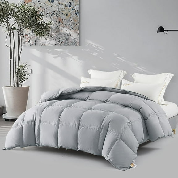 ELEMUSE queen all season down comforter, 50% feather fill, luxury tencel cover, grey 90x90
