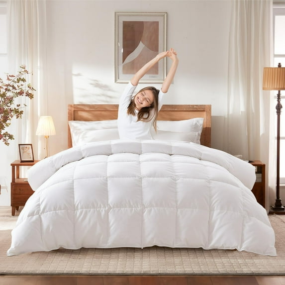 WarmKiss Twin Size Goose Feather Down Comforter – Ultra-Soft 100% Cotton Cover, Moisture-Wicking, Natural Kapok Fill, 35oz Medium Warmth, All-Season Fluffy Duvet Insert (68x90, White)