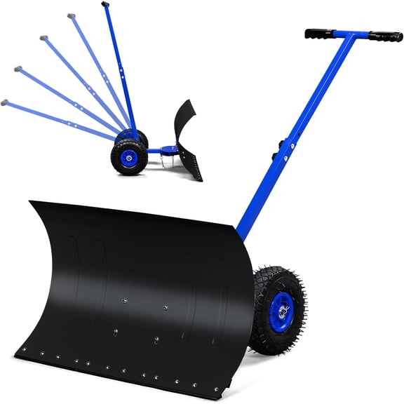 WarmNest Snow Shovel with Wheels, 29" Wide 18" Long, Black & Blue | Snow Pusher Plow, Angle & Height Adjustable, Padded Handle, Efficient Clean Removal Tool for Driveway or Pavement