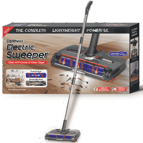 WarmWink Cordless Electric Sweeper with Rotating Brush and LED Light for Carpet and Floor Cleaning