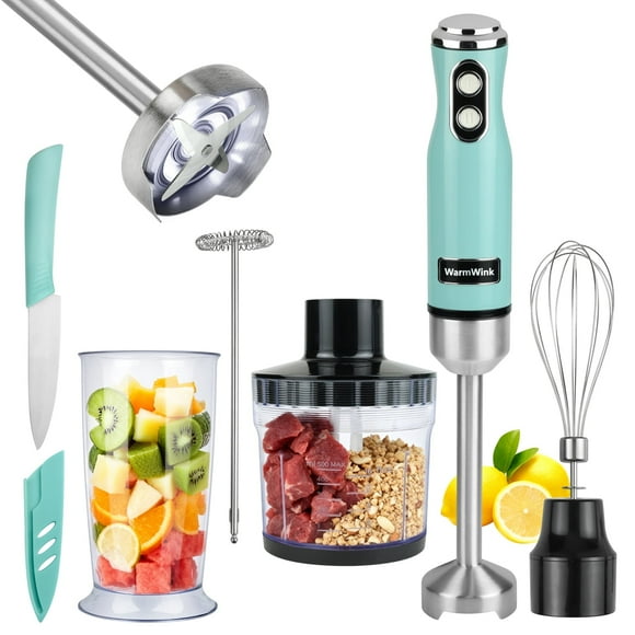 WarmWink Immersion Blender Handheld,  4 in 1 Corded Stick Hand Blenders with Stainless Steel Blade for Kitchen with Chopper, Mixing Breaker, Frother and Whisk, Emulsifier for Soup and Baby Food, 600W