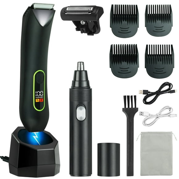 WarmWink Rechargeable Body Hair Trimmer for Men, 2 in 1 Body Groomer for Men, Replaceable Hair Cutting Blade & Shaver Head, IPX7 Waterproof Wet/Dry Ball Groin Trimmer with Charging Base