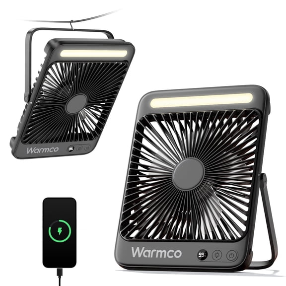 Warmco Camping Fan Portable 20000mAh, 4-Speed Battery Operated Desk Fan, 48H Runtime, LED Display for Travel, Outdoors and Bedroom Black