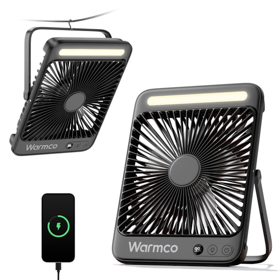 Warmco Camping Fan Portable 20000mAh, 4-Speed Battery Operated Desk Fan, 48H Runtime, LED Display for Travel, Outdoors and Bedroom Black