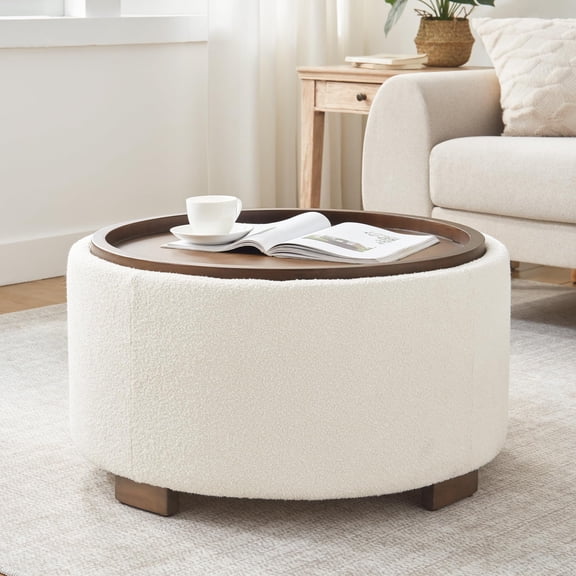 Warmehome Storage Ottoman Modern Boucle Lift-Off Lid 30 Inch Round
