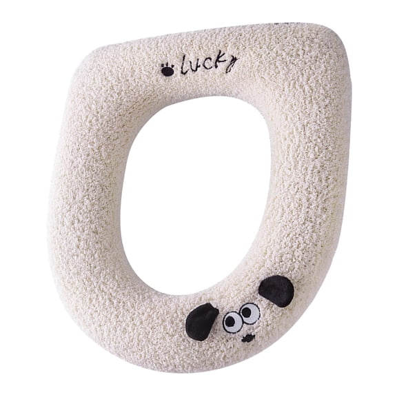 Warmer Toilet Seat Pads Bathroom Toilet Seat Cover Cute Dog Design Washable Cushion Soft Thicker Mat, Suitable for All Season (White)