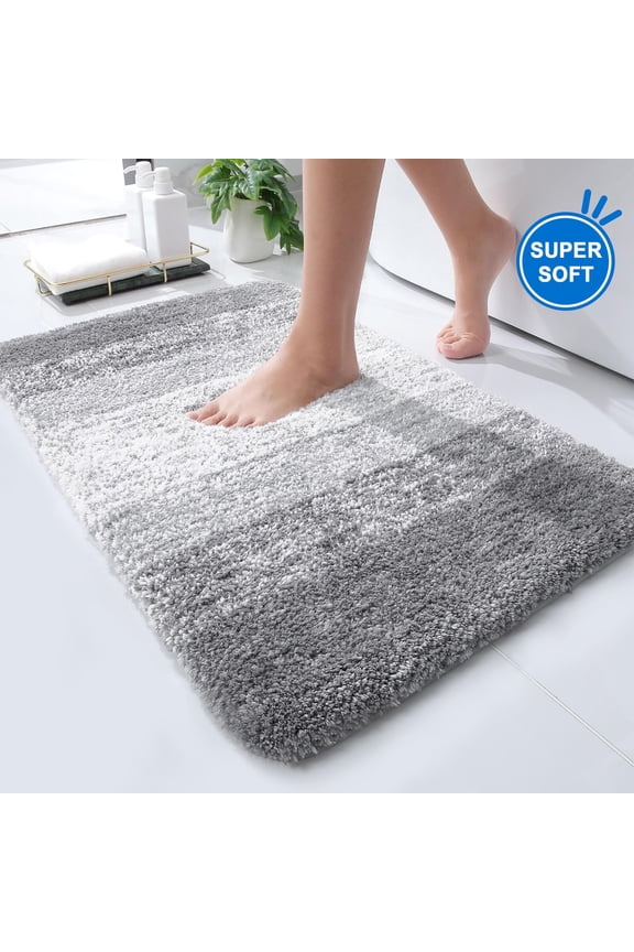 Grey Bathroom Rugs Mat, Large Bath Rug for Bathroom Floor Non-Slip, Super Elastic Soft Easier to Dry Bath Shower Mat Runner, Machine Washable Bath Mat, 16" x 24"