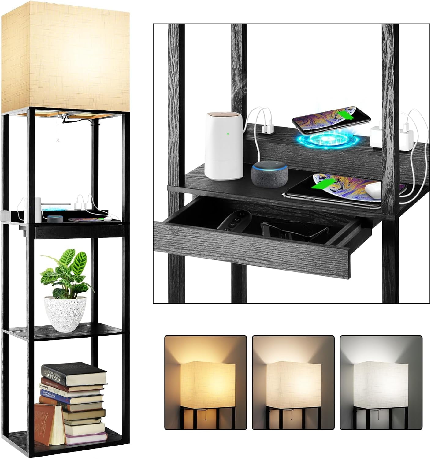 Warmhaven Plus Charging Station Floor Lamp with Wireless Charger, 2 USB