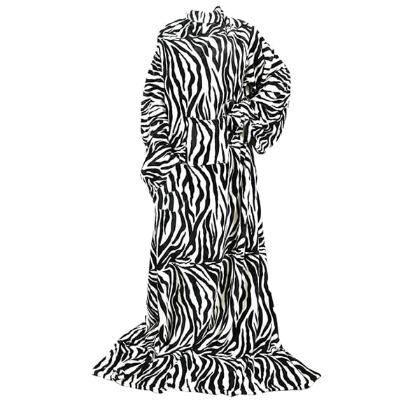 Warmie - Designer Cozy Blanket with Sleeves Super Soft Fleece Warm Cozy 70"x50" - Zebra Adults Large