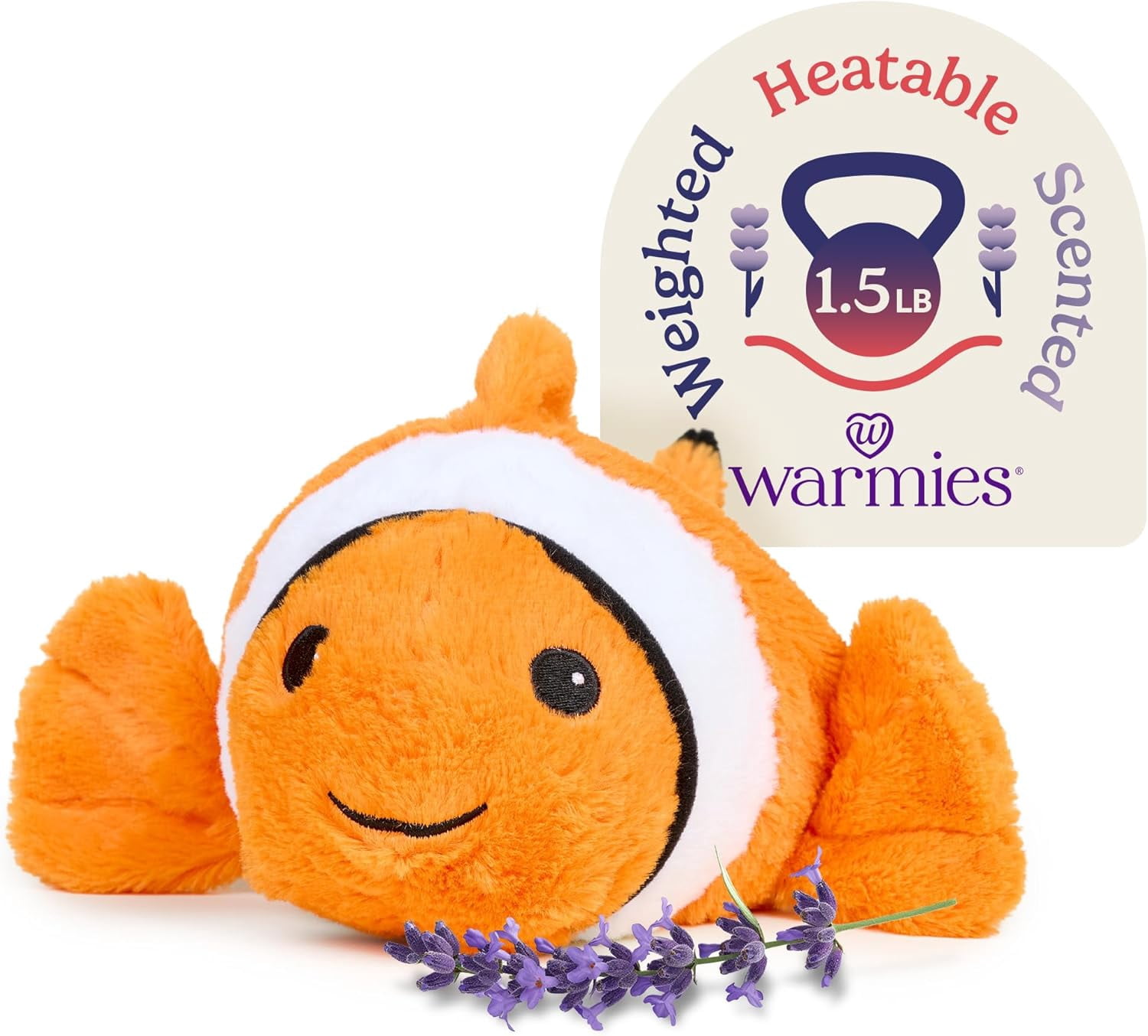 warmies 13” Clown Fish Stuffed Animal, Microwavable Heated Plushies and Weighted Soft Plush Toys