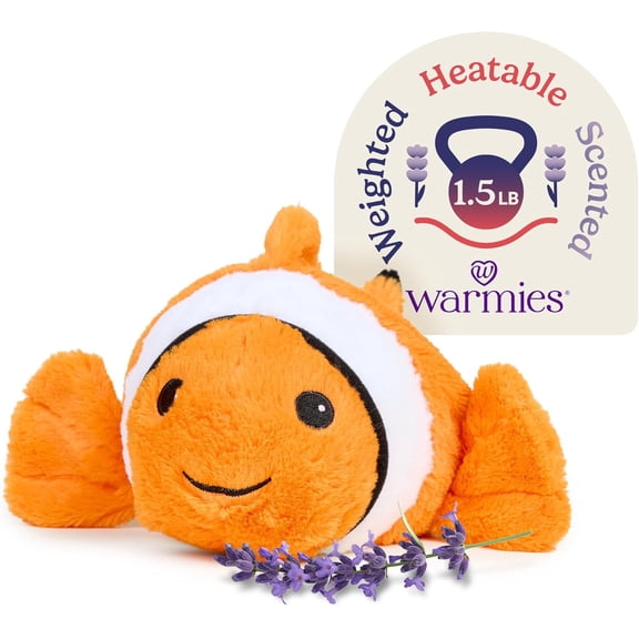 warmies 13” Clown Fish Stuffed Animal, Microwavable Heated Plushies and Weighted Soft Plush Toys