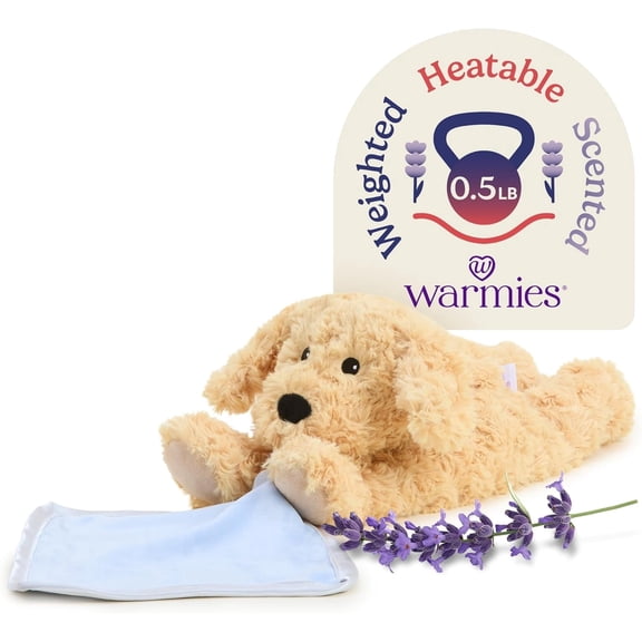 warmies 13” Golden Dog Security Blanket, Microwavable Heated Plushies and Weighted Soft Plush Toys