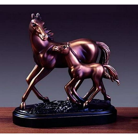Warming Mare Horse and Foal Equestrian Bronze Finish Statue with Base, 8 inches H