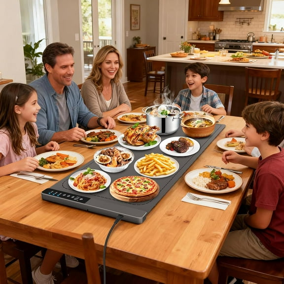 Warming Mat for Food, 3-Zone Food Warming Mat, 36x15 Inch Food Warmer Chafing Dishes for Buffet, 9 Temp&Timer, Child Safety Lock,18mm Feet Protects Table for Kitchen & Daily Use (Gray-36inches)