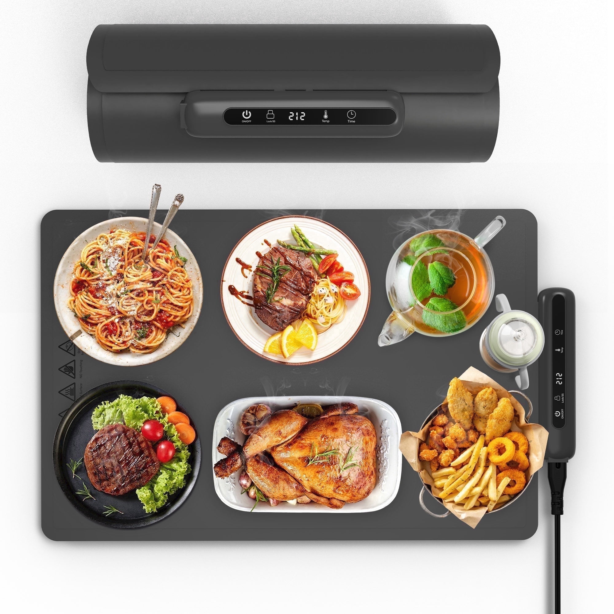 Warming Mat for Food, Electric Warming Tray with 6 Temp Settings & 6-Hour Timer, Auto Shut-Off, Full Surface Heating, Portable, Rollable Food Warmer for Home, Parties Buffets Daily Use, Gray