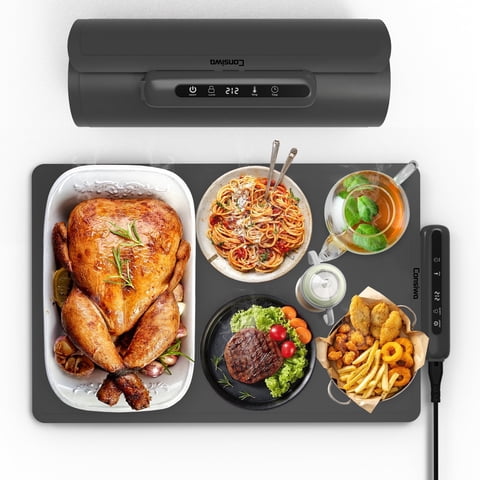 Consiwa Warming Mat for Food, 24"x 16" Electric Warming Tray with 6 Temp Settings & 6H Timer, Auto Shut-Off, 300W Full Surface Heating for Buffet & Home, Gray