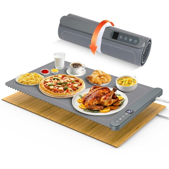 Warming Mat for Food, Electric Warming Tray, Graphene 3S Rapid Full-Surface Heating Mat with 8 Levels Adjustable Temp and 12 Hours Timer, Food Warming Pad with Bamboo Insulating Mat