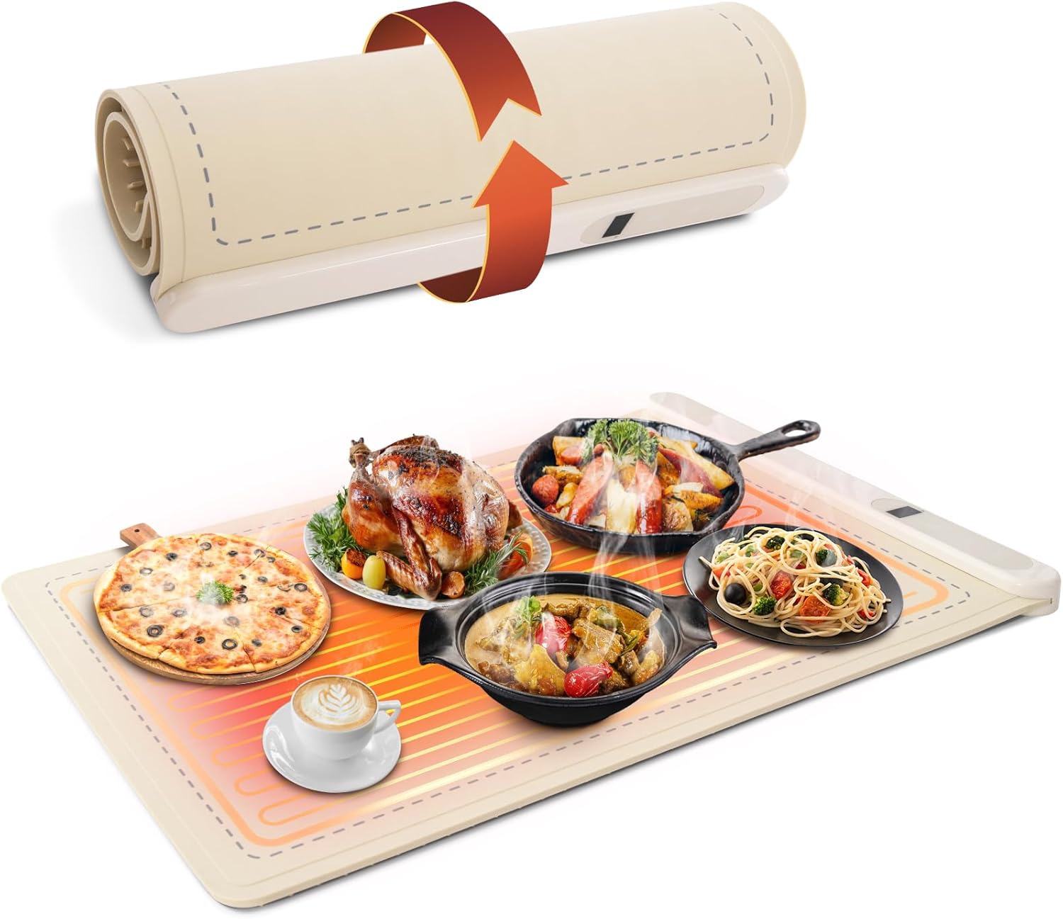 Warming Mat for Food, Portable Electric Warming Tray with 6 Tempmaster ...